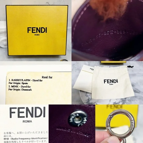 Authentic Fendi Crystal Eye Monster Mink & Rabbit Fur Compact Mirror Bag Charm - Picture 14 of 14